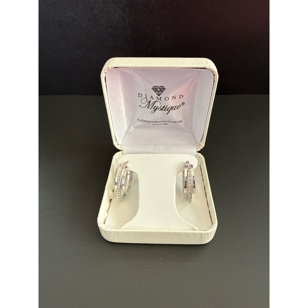 Diamond Mystique Platinum over Sterling Silver Diamond Accent Double Hoops